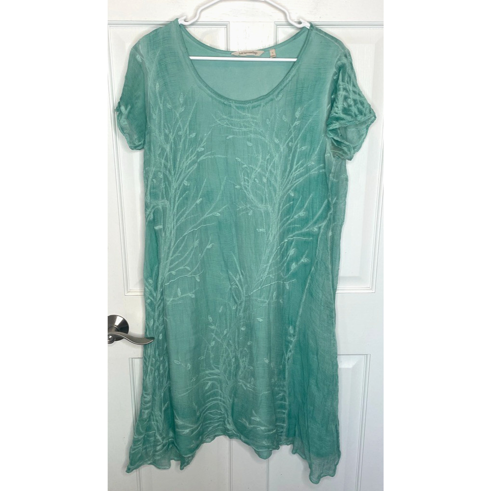 Soft Surroundings Women's Silk Embroidered Dress Sz L Sheer Lined Boho Flowy